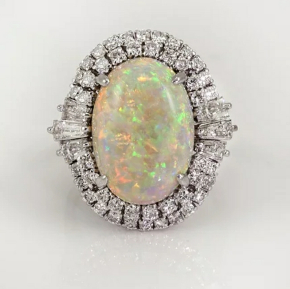 New Noble Big Opal Silver Ring